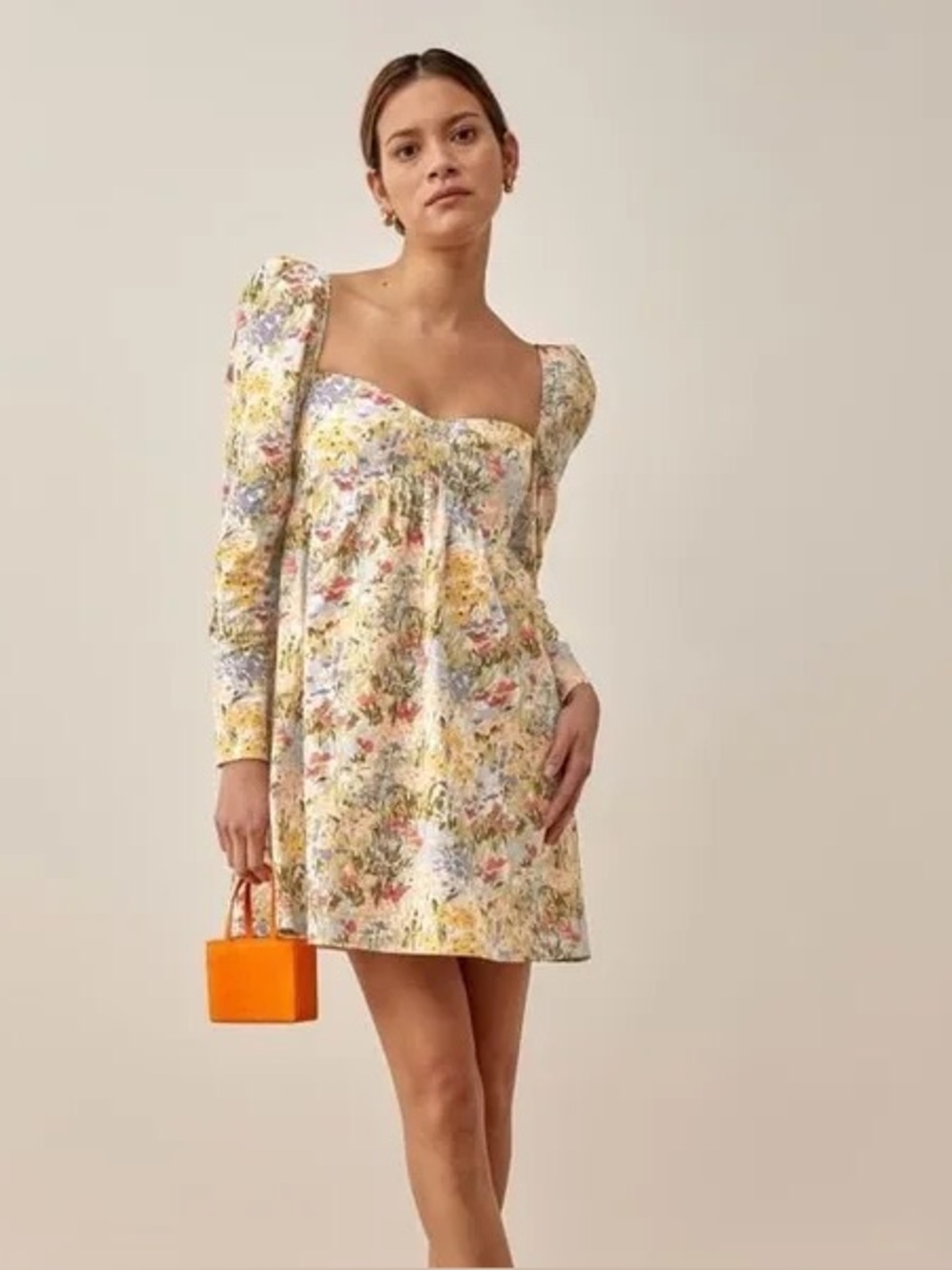 Reformation Kenzi Dress XS Countryside Floral Mini Puff Sleeve Smocked Back